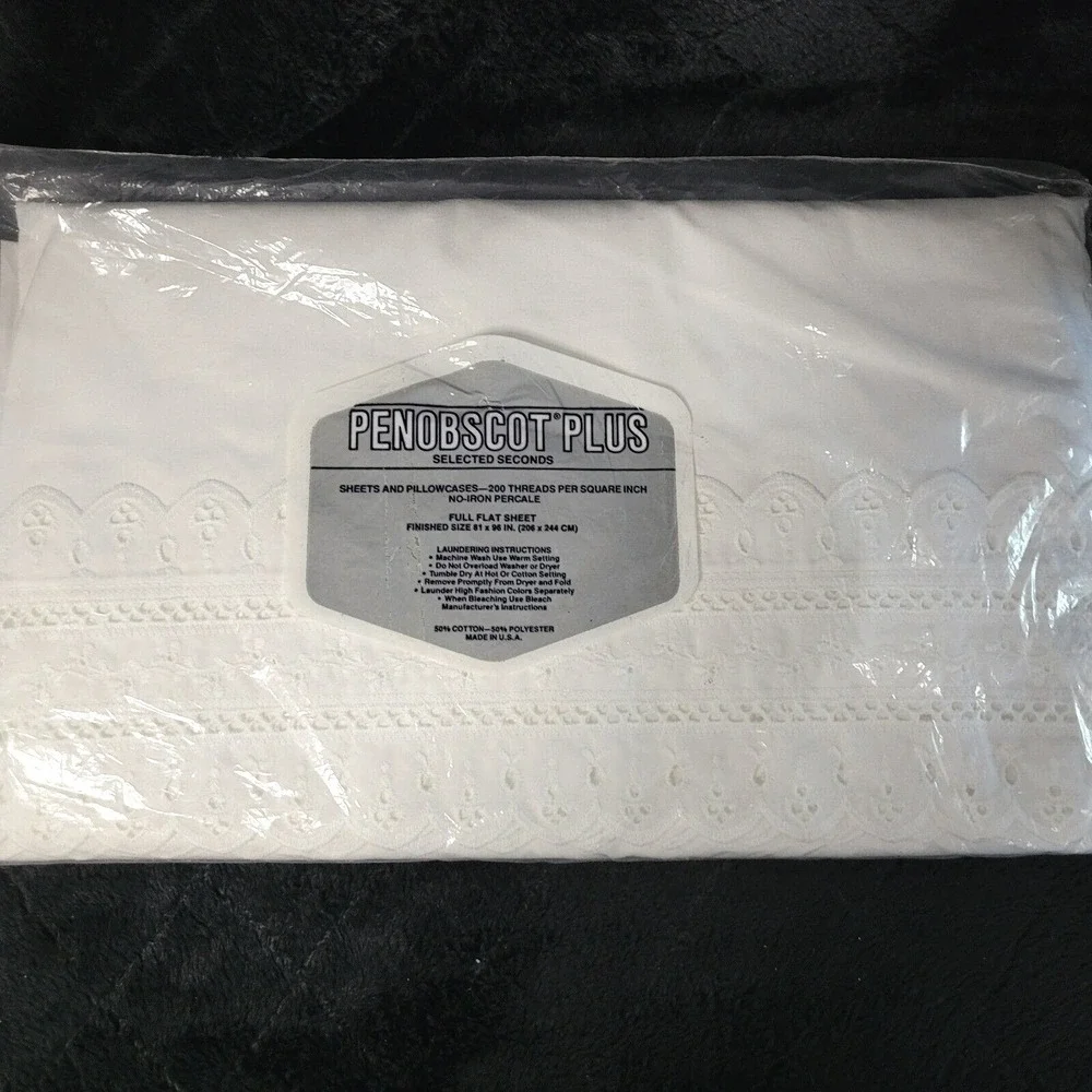 VINTAGE Eyelet Full Flat Sheet Penobscot Plus Selected‎ Seconds Off-White